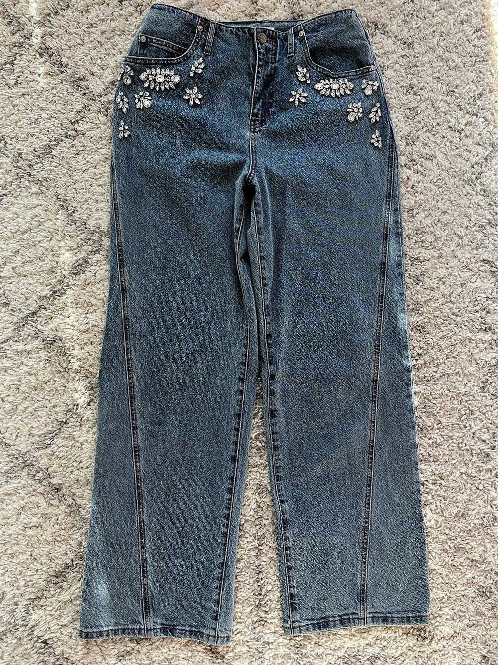 Avec Les Filles Rhinestone Embellished Wide Leg Jeans – Size 28